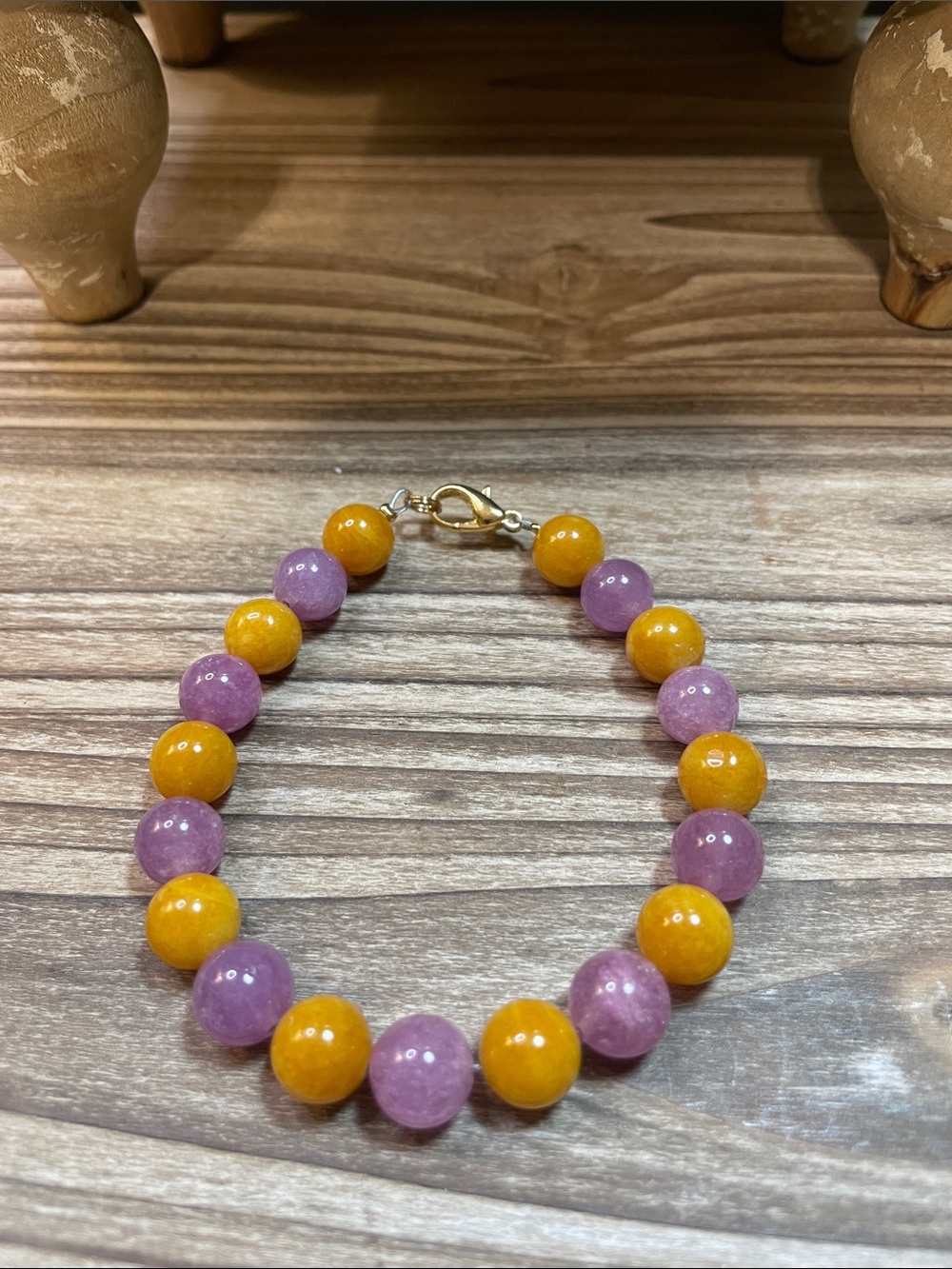 Purple and Yellow Glass Beaded Bracelet